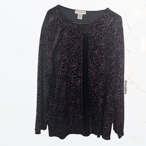 Vintage Notations Black & Pink Rhinestone 2-in-1 Cardigan Top